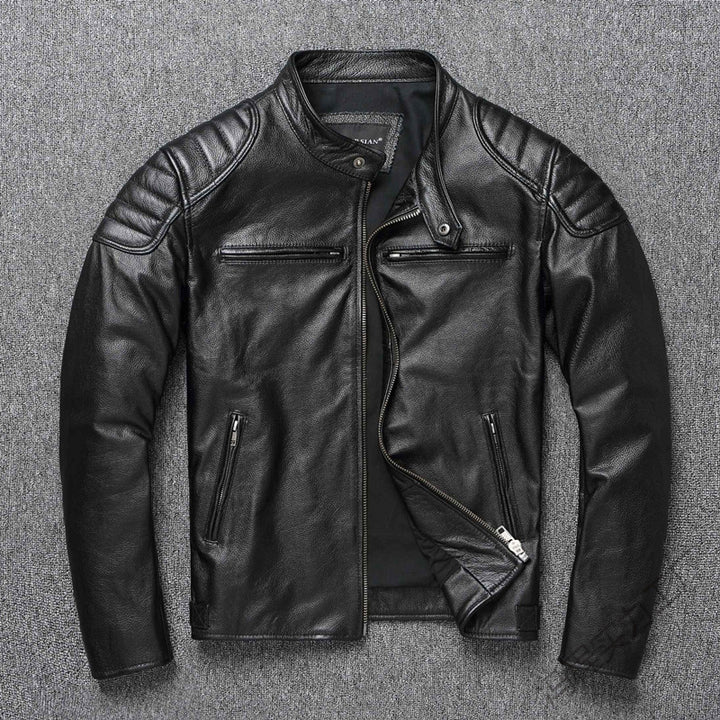 Herren Lederjacke im Vintage-Bikerstil mit Brusttaschen und Reißverschluss – Valtoré