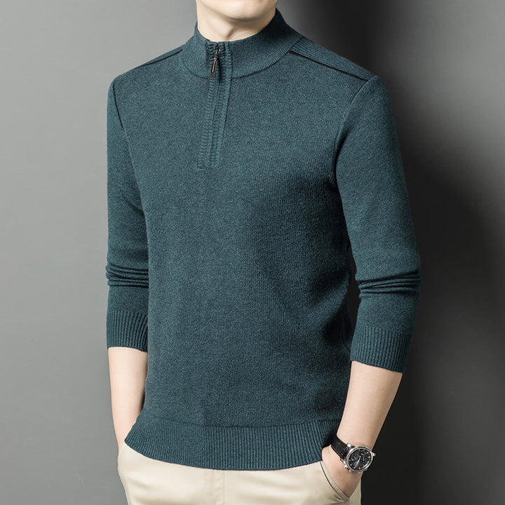 Herren eleganter Stehkragenpullover mit halbem Reißverschluss Echoarchiv