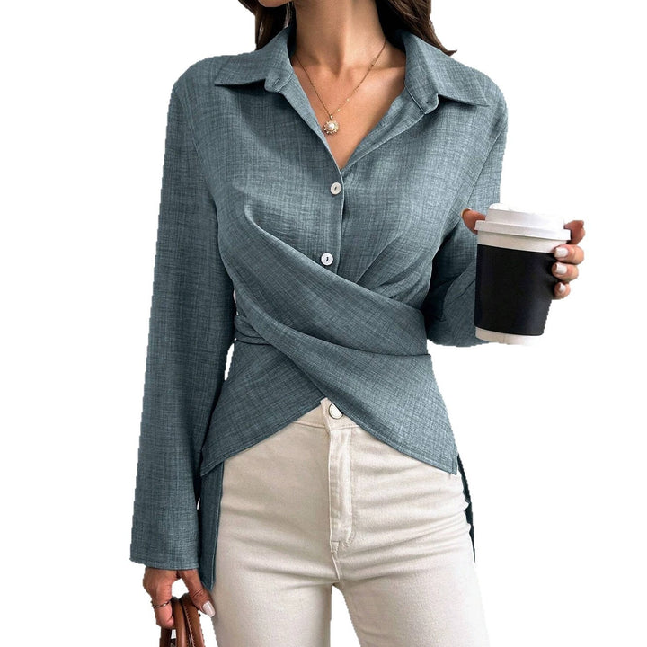 Damen Wickelbluse mit Hemdkragen und asymmetrischem Saum Echoarchiv
