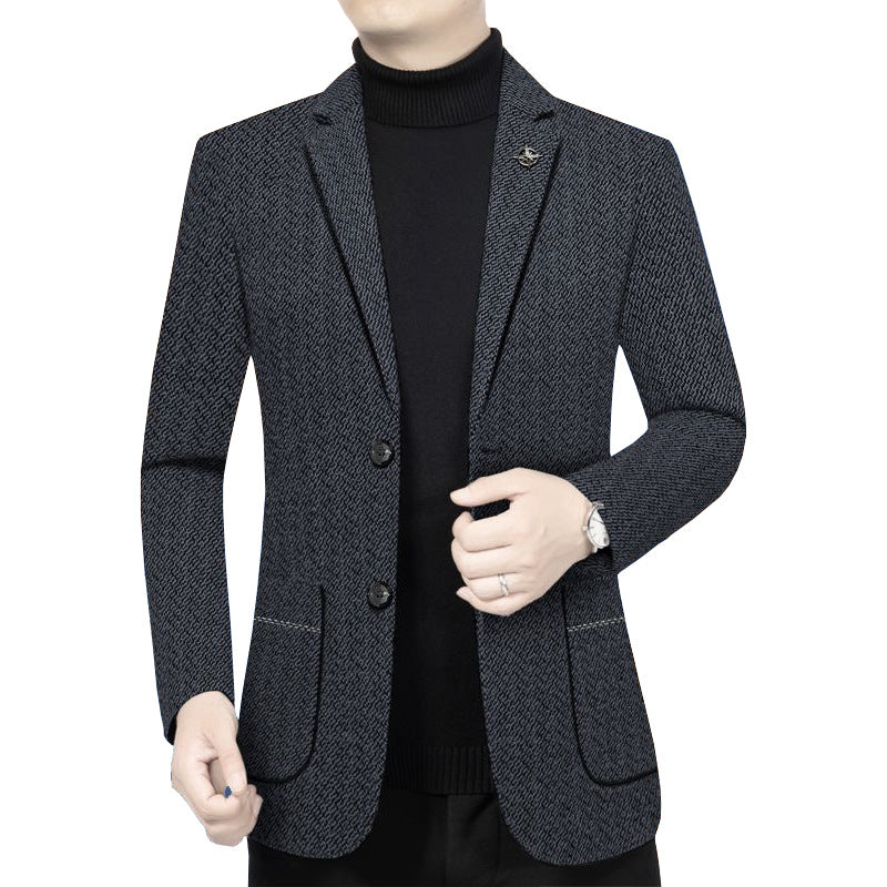 Herren Taillierter Strickblazer im Bouclé-Look mit aufgesetzten Taschen – Tianoro