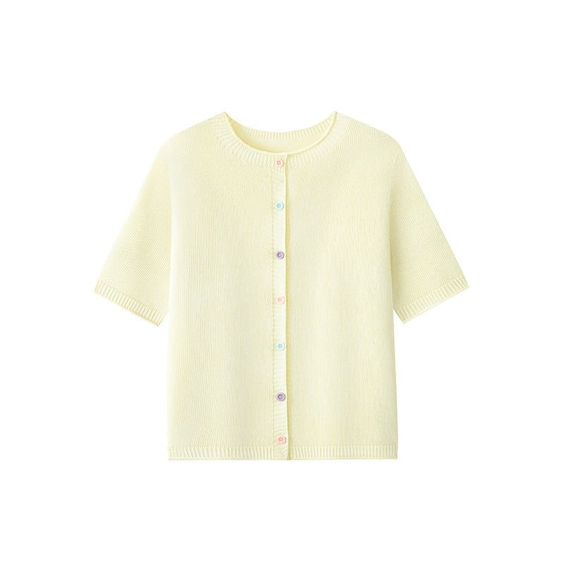 Damen Kurzarm-Feinstrick-Cardigan mit Rundhalsausschnitt & feiner Knopfleiste Echo Archiv