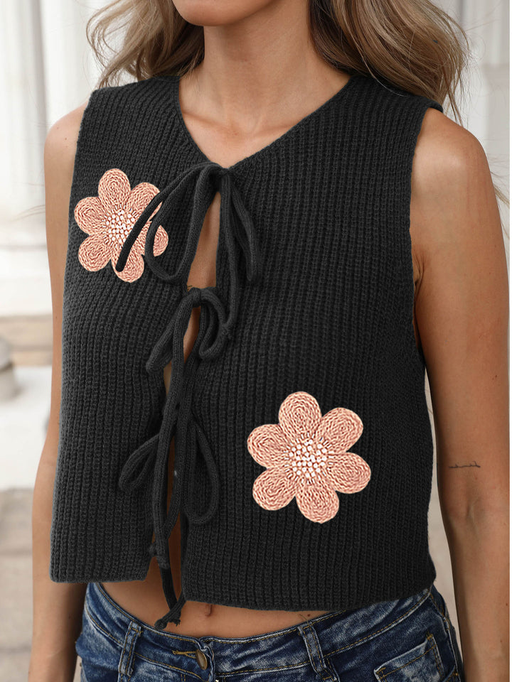 Damen Cropped Stricktop mit floralem Design und Bindebändern Echo Archiv