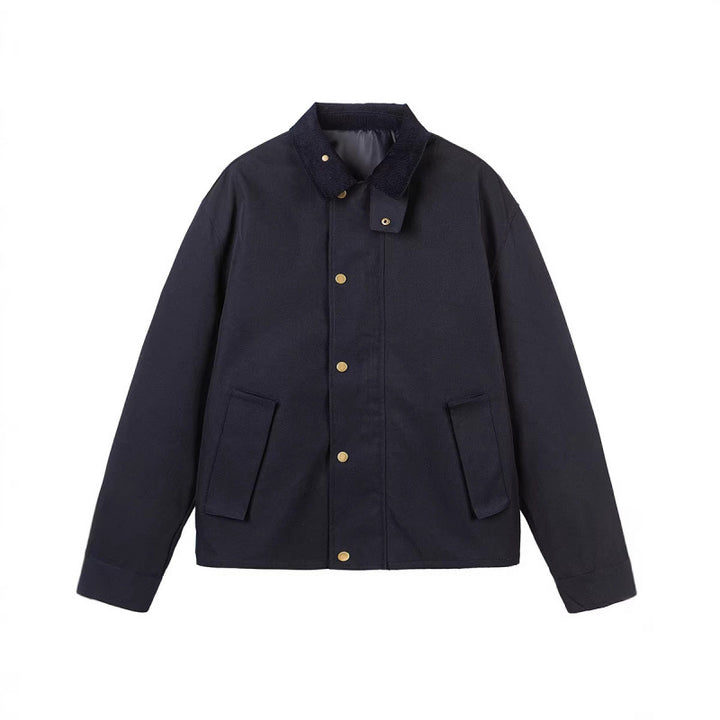 Herren Kurze Boxy-Workerjacke aus robustem Canvas mit Cordkragen und verdeckter Druckknopfleiste Echo Archiv