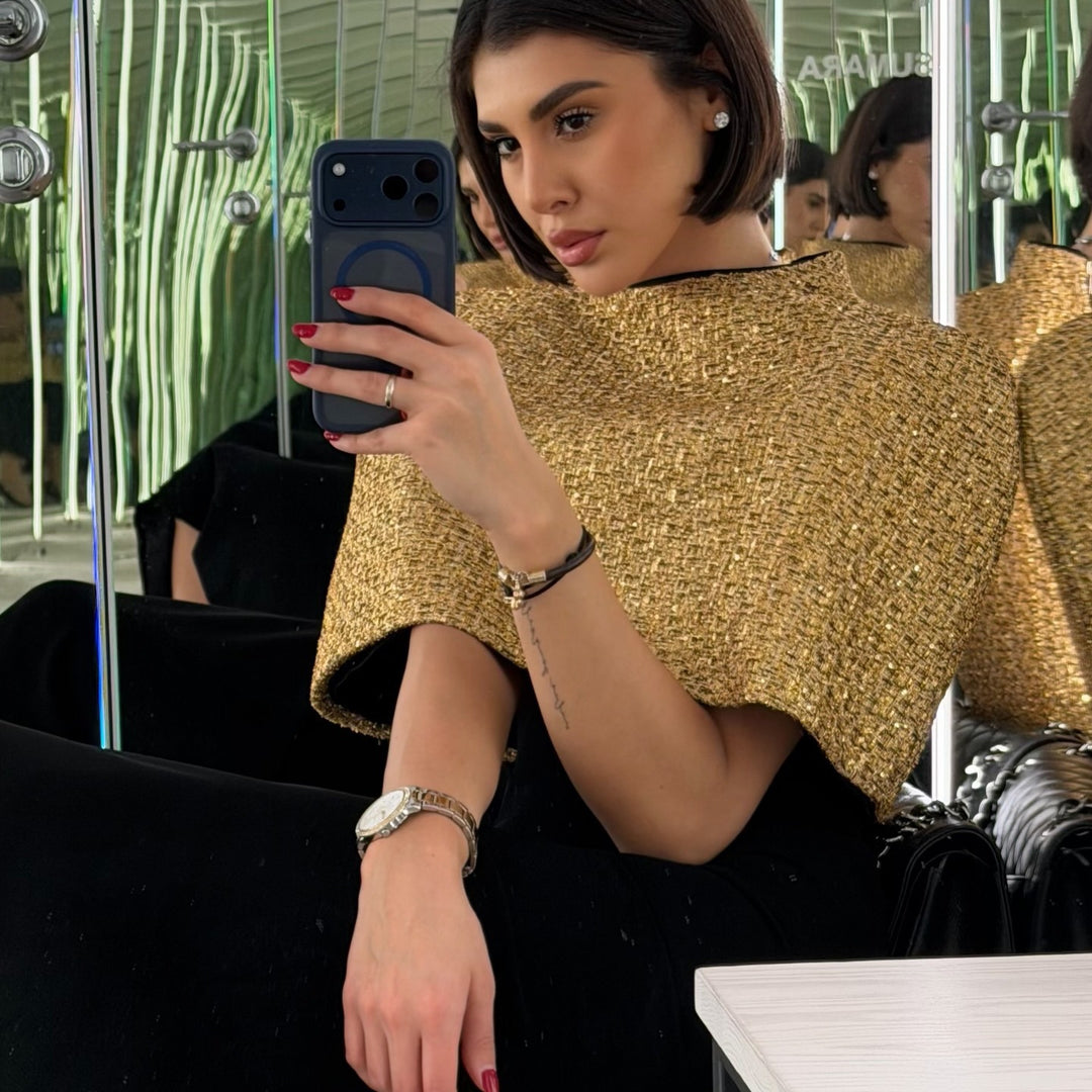 Damen Kurz-Capelet aus Bouclé-Tweed mit Stehkragen Echo Archiv