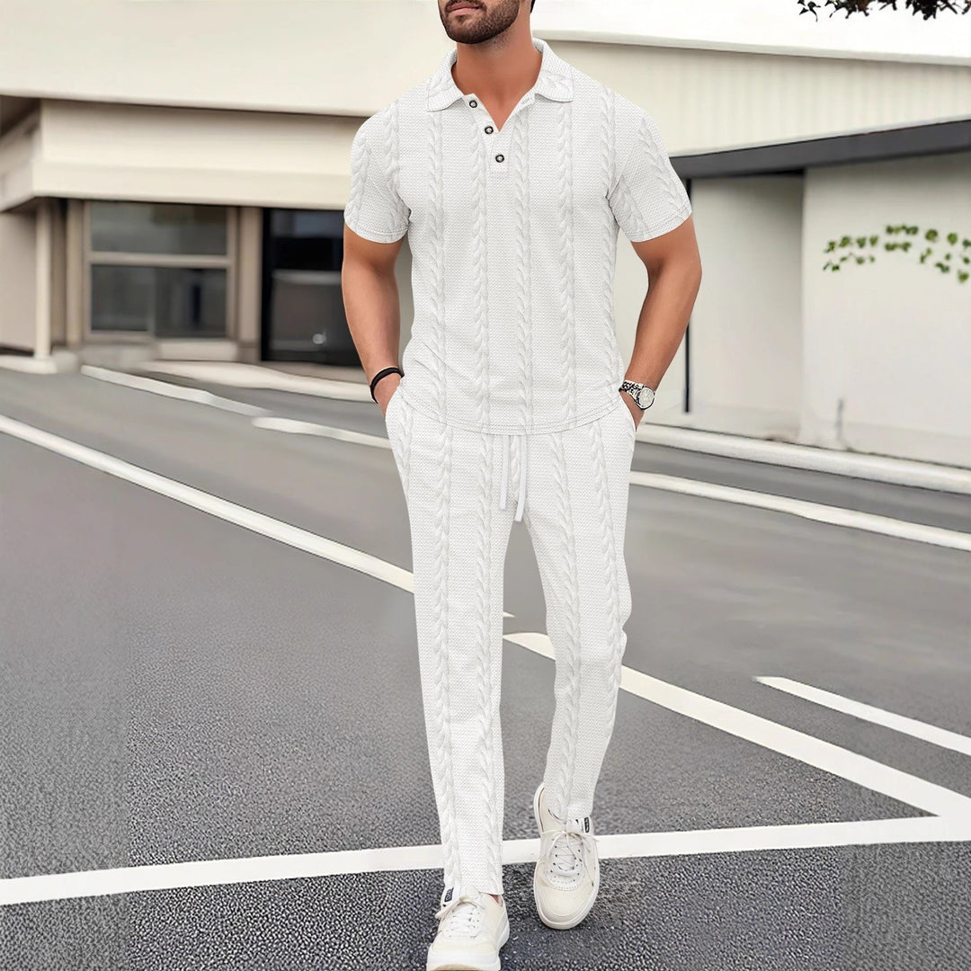 Herren modisches Polo- und Jogger-Set mit strukturiertem Design Echoarchiv