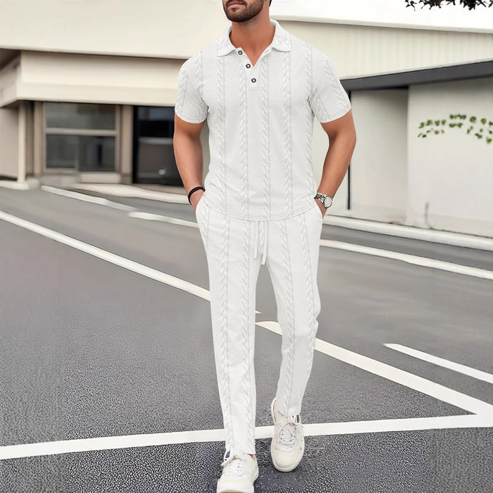 Herren modisches Polo- und Jogger-Set mit strukturiertem Design Echoarchiv