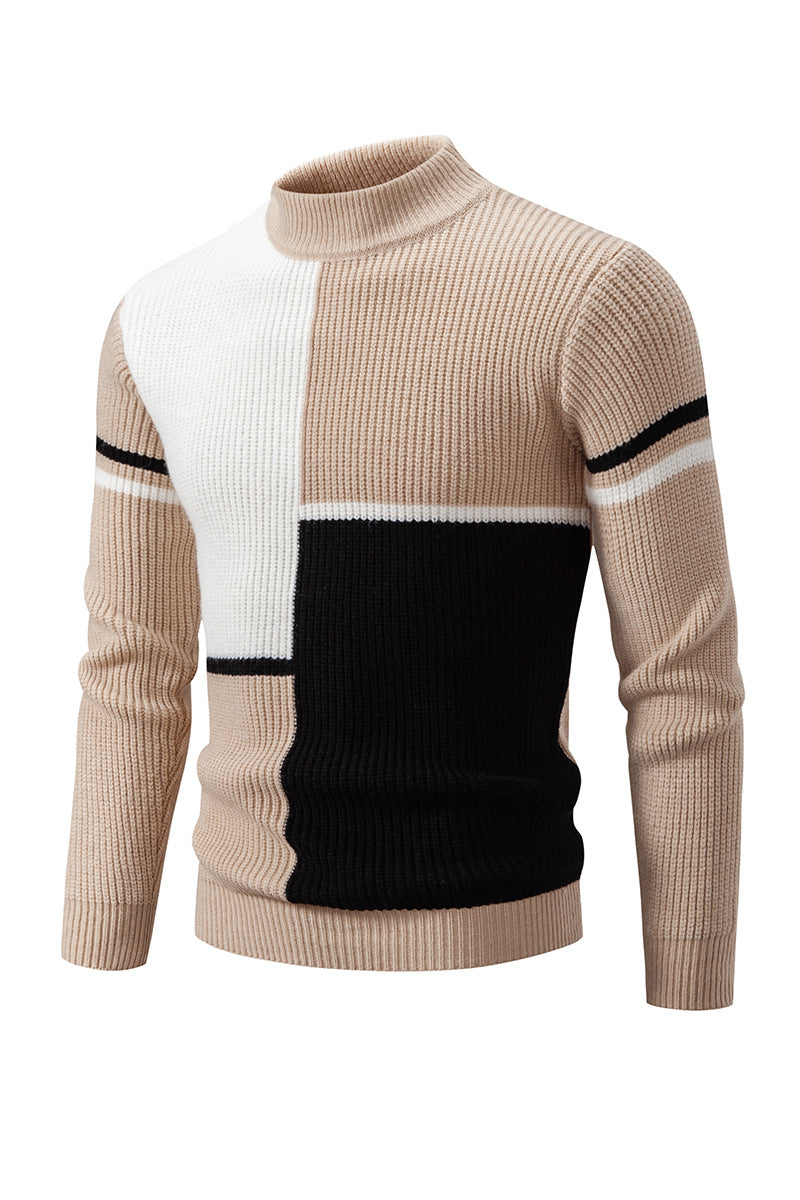 Herren Strickpullover mit modischen Farbblock-Design und hohem Kragen Echoarchiv