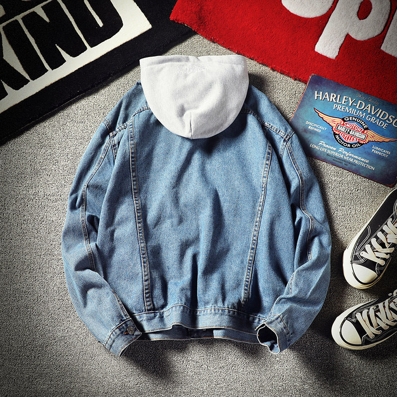 Herren Lässige Denimjacke mit integrierter Kapuze Echoarchiv