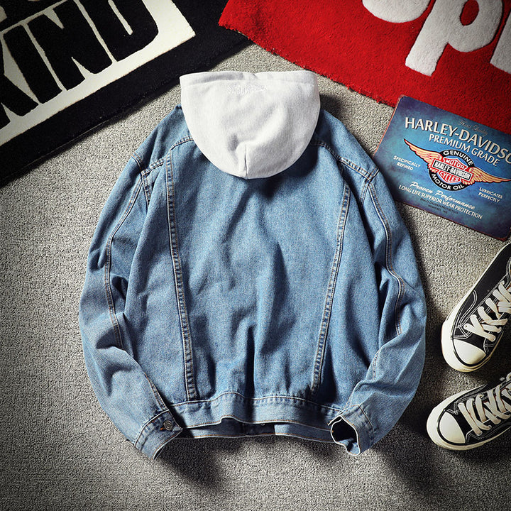 Herren Lässige Denimjacke mit integrierter Kapuze Echoarchiv