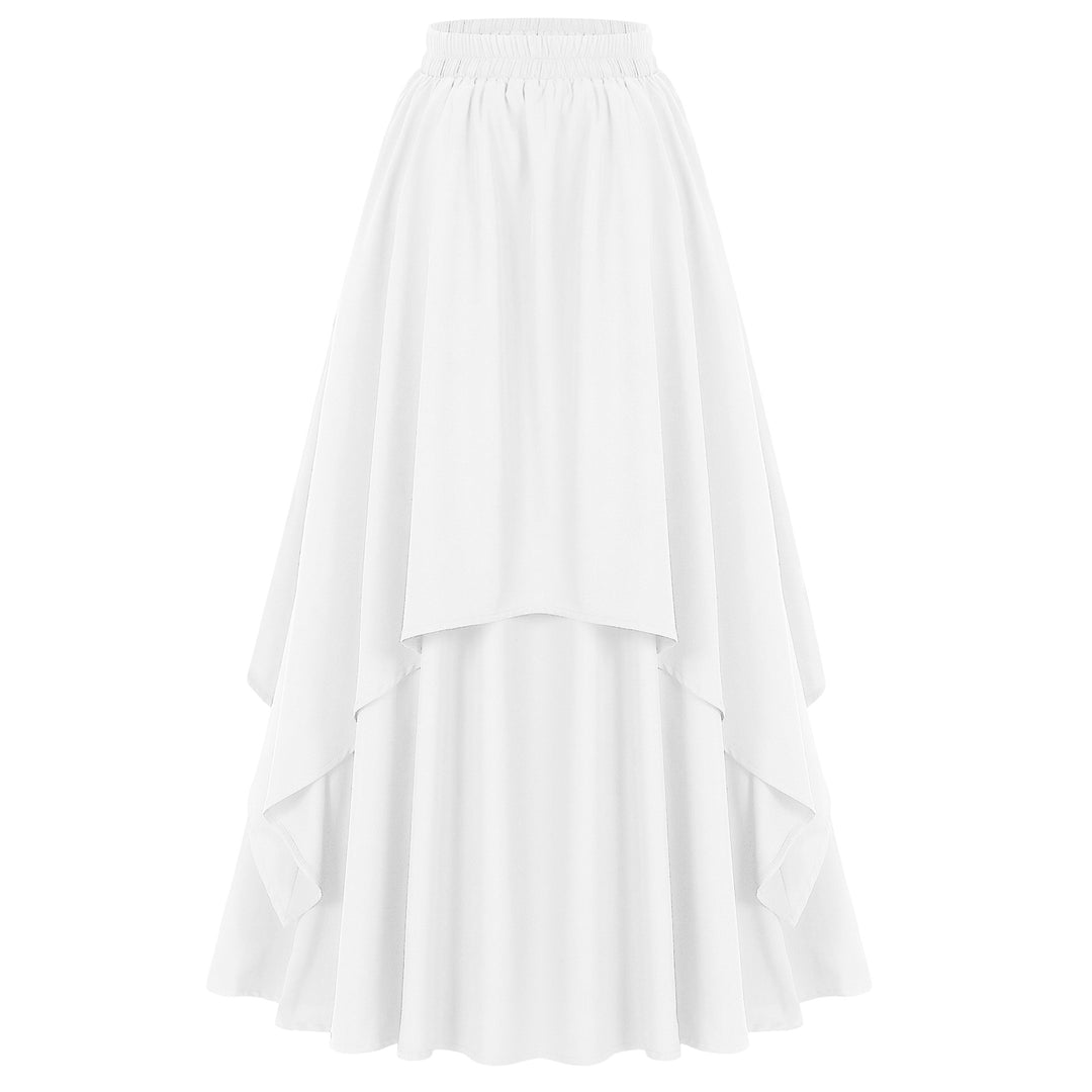 Damen mehrlagiger Chiffon-Maxirock mit hohem elastischem Taillenbund und asymmetrischem Stufenfall – Valéora