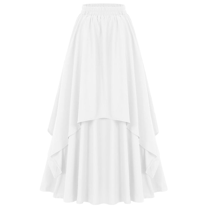 Damen mehrlagiger Chiffon-Maxirock mit hohem elastischem Taillenbund und asymmetrischem Stufenfall – Valéora