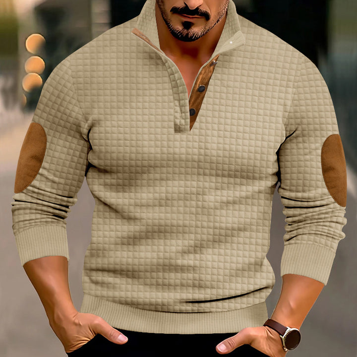 Herren Pullover mit Stehkragen und kontrastierenden Lederdetails Echoarchiv