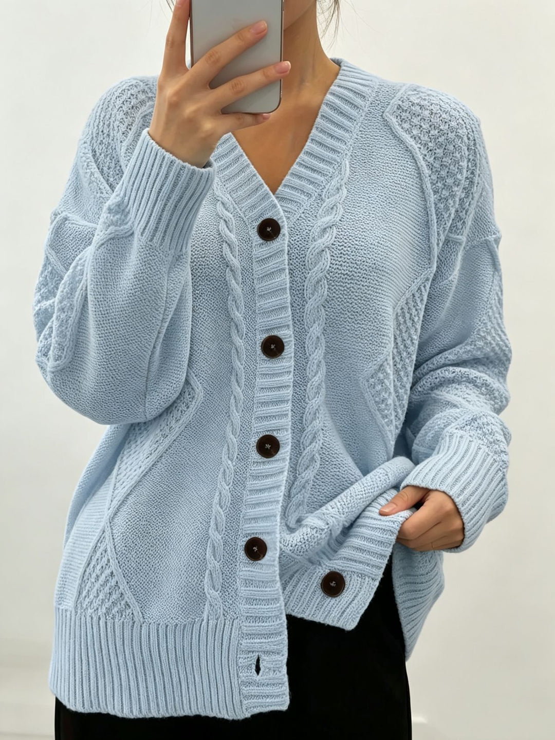 Damen Oversize Strickcardigan mit Zopf- und Strukturdetails – Veloura
