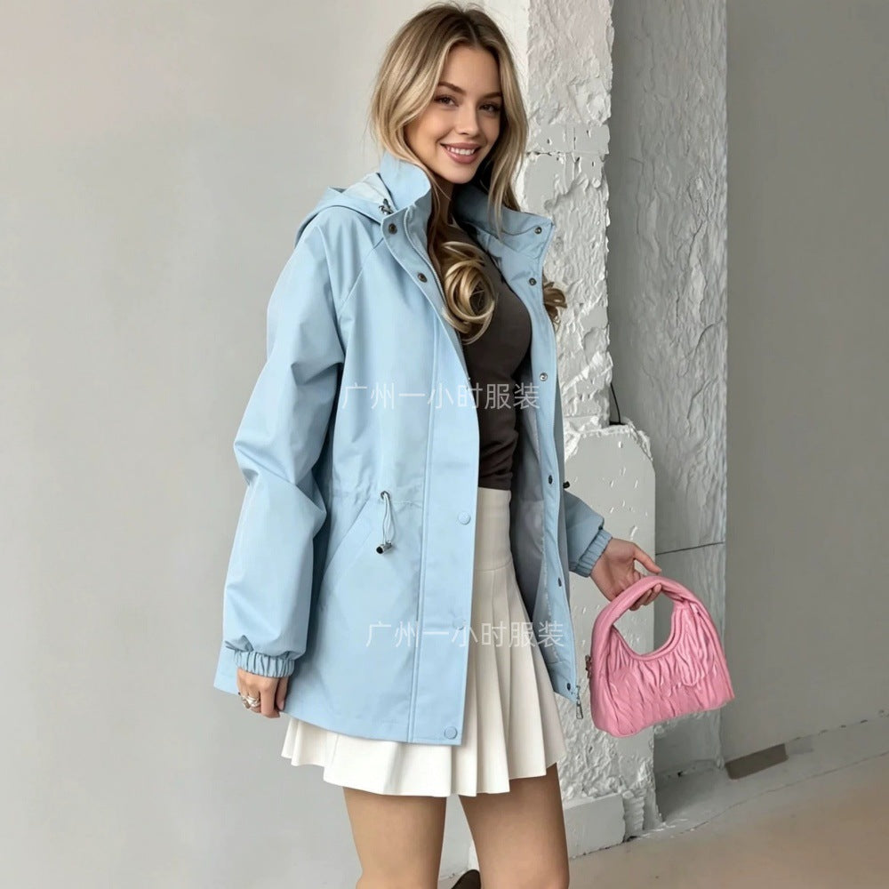 Damen nan wasserfeste Regenjacke mit Kapuze und Taillenzug Echo Archiv