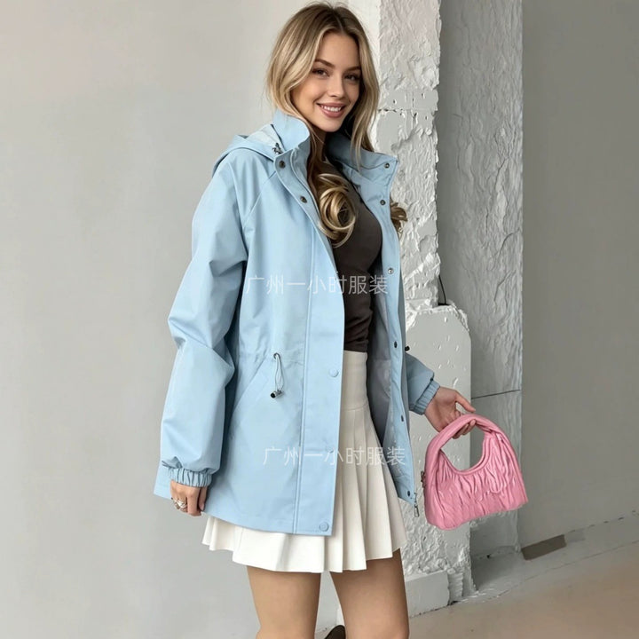 Damen nan wasserfeste Regenjacke mit Kapuze und Taillenzug Echo Archiv