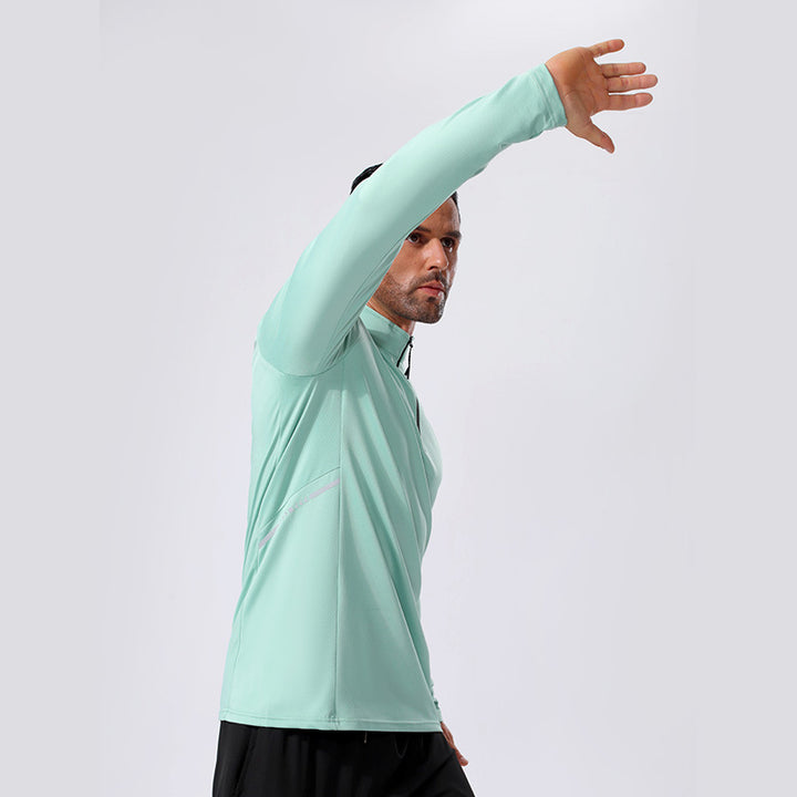 Herren Leichtes Sportliches Langarm-Poloshirt mit kurzem Reißverschluss und Stehkragen Echoarchiv