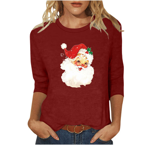Damen lässiges Sweatshirt mit nostalgischem Weihnachtsmannprint und dreiviertelärmeln – Avérine