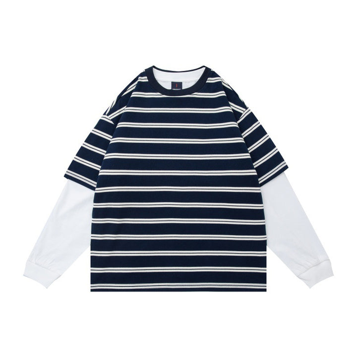 Unisex Lagenlook-Langarmshirt mit gestreiftem Oversize-Oberteil und eingesetzten Innärmeln Echoarchiv