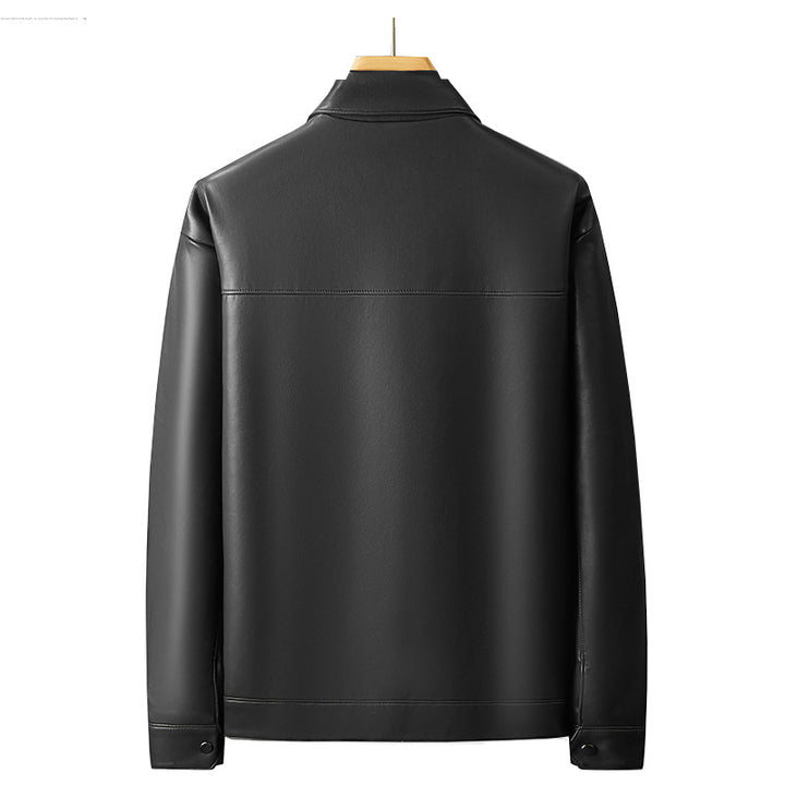 Herren Minimalistische Lederimitat-Utility-Jacke mit Druckknopf-Verschluss und Mehrfachtaschen Echo Archiv
