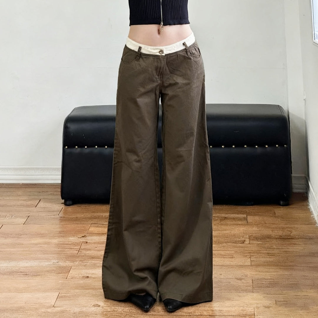 Damen nan Highwaist-Culottehose mit weitem Bein und kontrastierendem Bunddetail Echo Archiv