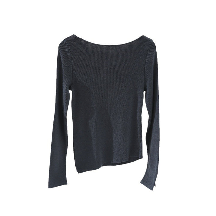 Damen Feines Rippenstrick-Longsleeve mit weitem U-Boot-Ausschnitt & seitlicher Raffung Echo Archiv