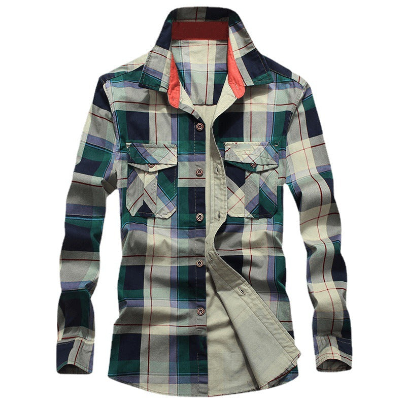 Herren Kariertes Baumwoll-Workshirt mit Brustpattentaschen und kontrastiertem Innenkragen Echoarchiv