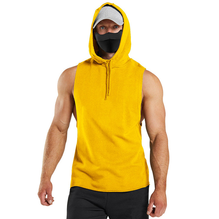 Herren ärmelloses Kapuzenshirt mit integrierter Maske und modischem Design Echoarchiv
