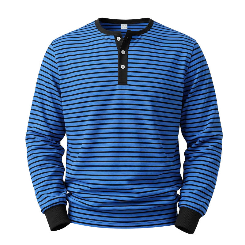 Herren Gestreiftes Langarm-Henleyshirt aus Baumwolljersey mit Knopfleiste Echoarchiv