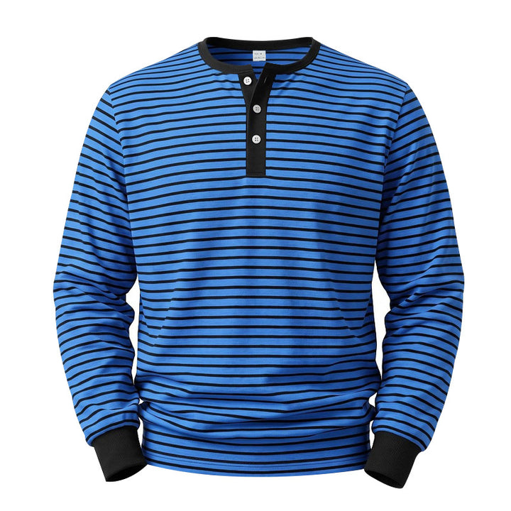 Herren Gestreiftes Langarm-Henleyshirt aus Baumwolljersey mit Knopfleiste Echoarchiv