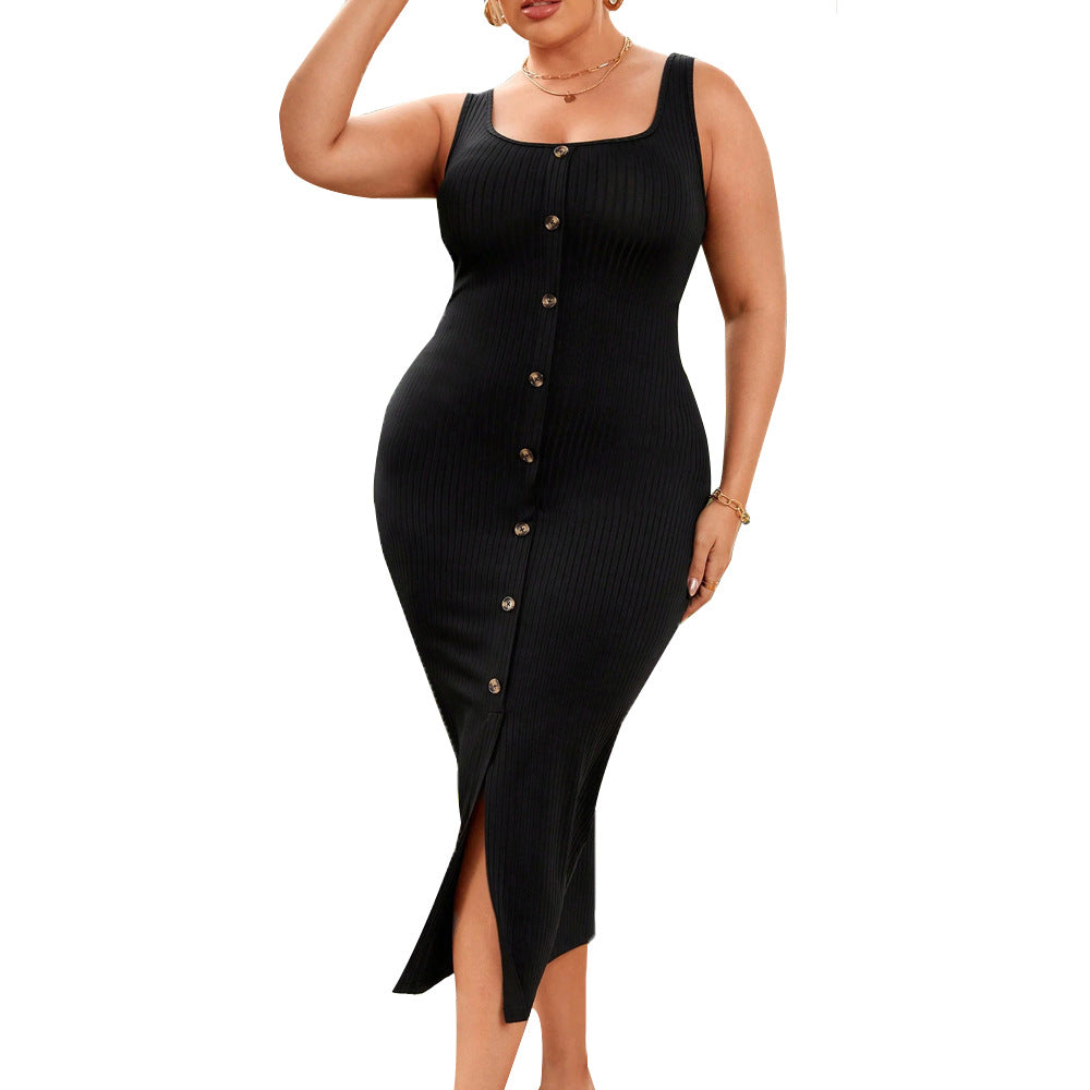 Damen figurbetontes Midikleid mit Knopfleiste und Schlitzdetail Echo Archiv
