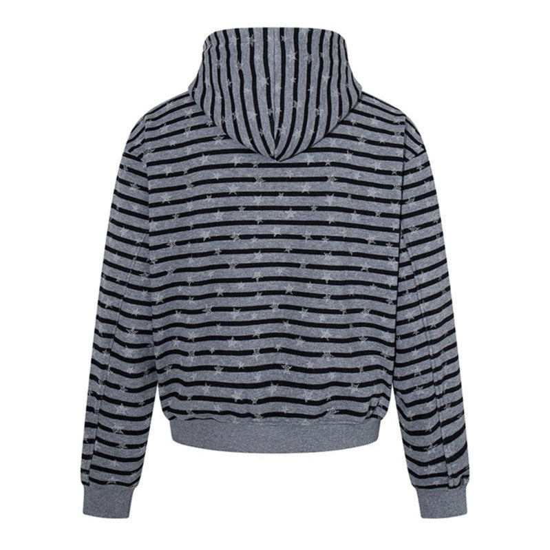 Damen Legere Kapuzen-Zipjacke im Streifenjacquard mit Sternchenstruktur Echoarchiv