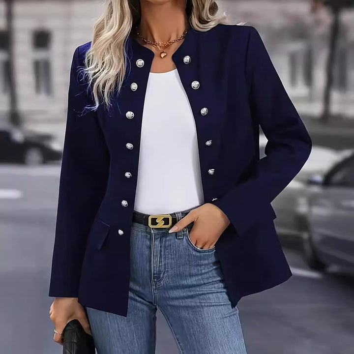 Damen nan taillierter Longblazer mit Stehkragen, dekorativer Metallknopfleiste und 3/4-Ärmeln Echo Archiv