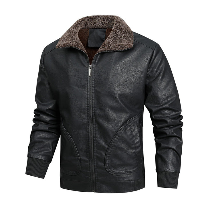 Herren Vintage-Bomberjacke aus Kunstleder mit Sherpa-Innenfutter und Rippbündchen Echoarchiv