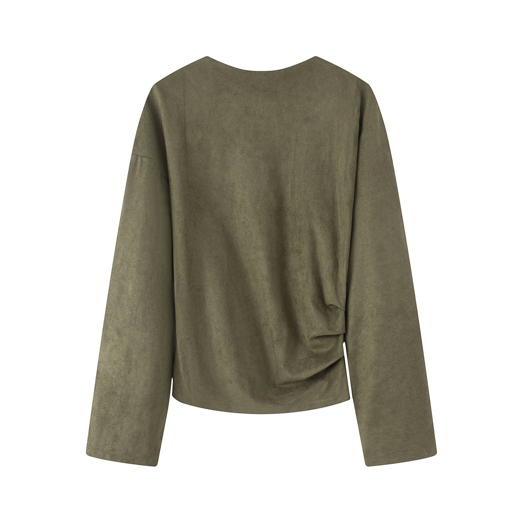 Damen nan Oversize-Langarmshirt mit seitlicher Drapierung und samtiger Wildlederoptik Echo Archiv