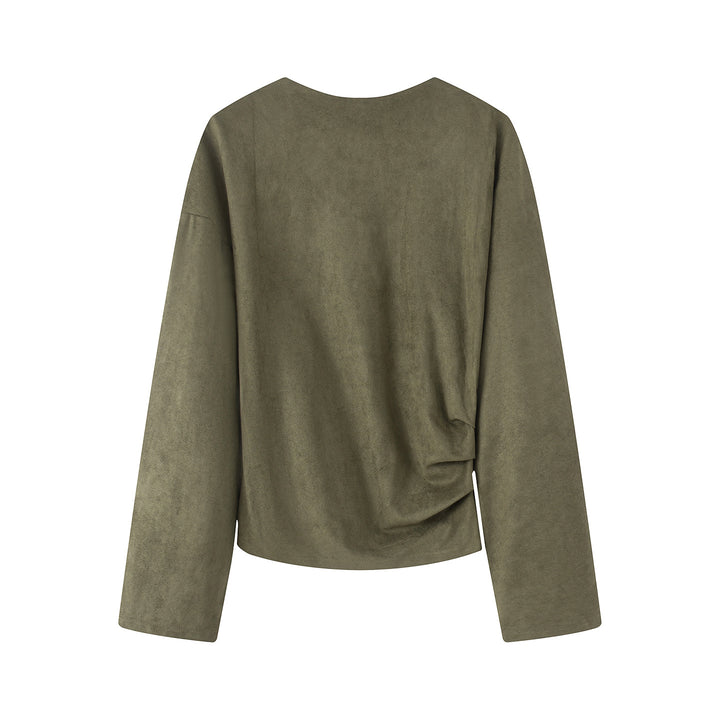 Damen nan Oversize-Langarmshirt mit seitlicher Drapierung und samtiger Wildlederoptik Echo Archiv