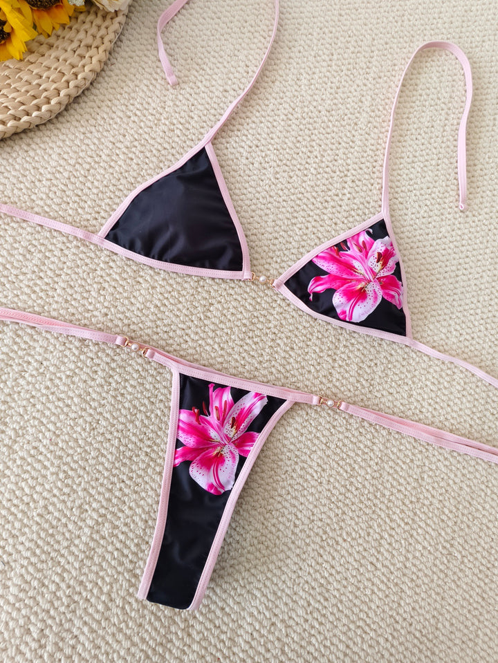 Damen Triangel-Bikini mit floralen Akzenten und verstellbaren Bändern Echo Archiv