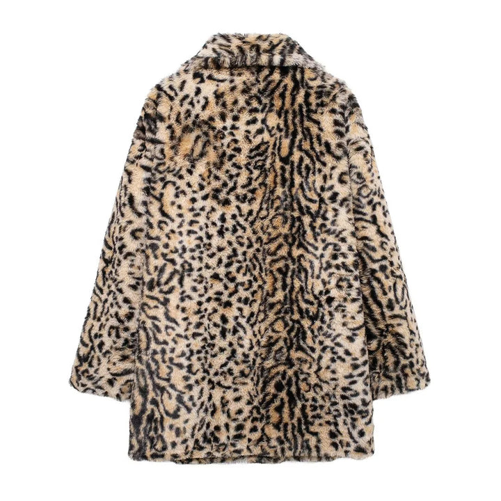 Damen oversized Kunstfellmantel mit Leopardenmuster, voluminösem Schalkragen und praktischen Eingrifftaschen – Montévia