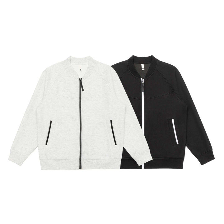 Unisex Sweatjacke im Bomberstil mit durchgehendem Reißverschluss, Raglanärmeln und Kontrastbesatz Echoarchiv