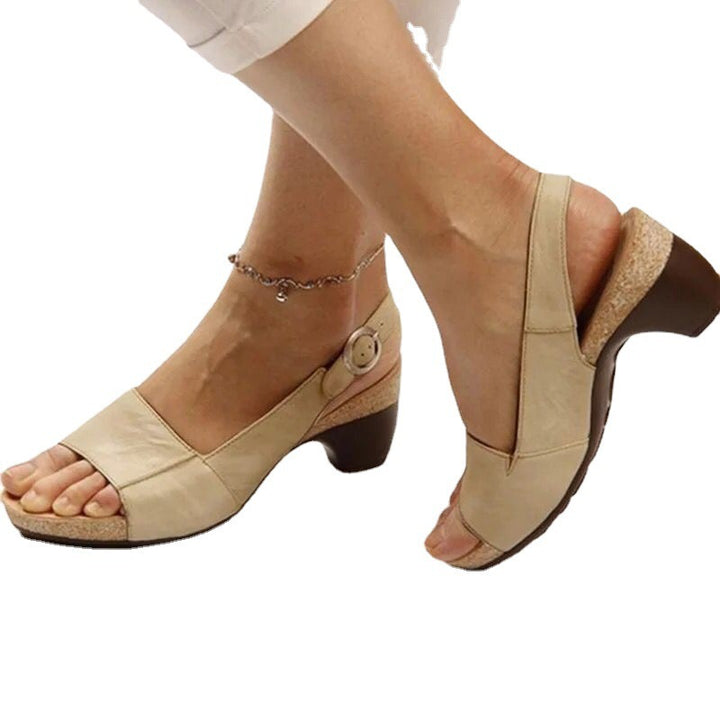 Damen nan Sandalette mit elastischem Fersenriemen ergonomischem Kork-Komfortfußbett und niedrigem geschwungenem Absatz Echo Archiv