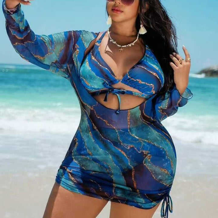 Damen Strandkleid mit tiefem V-Ausschnitt und elegantem Wickeldetail Echo Archiv