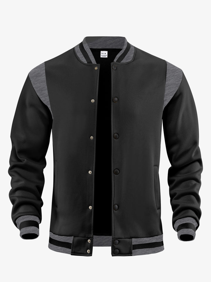 Herren nan legere Baseballjacke in Sweatqualität mit Druckknopfleiste geripptem Kragen und kontrastierendem Schulterbesatz Echo Archiv