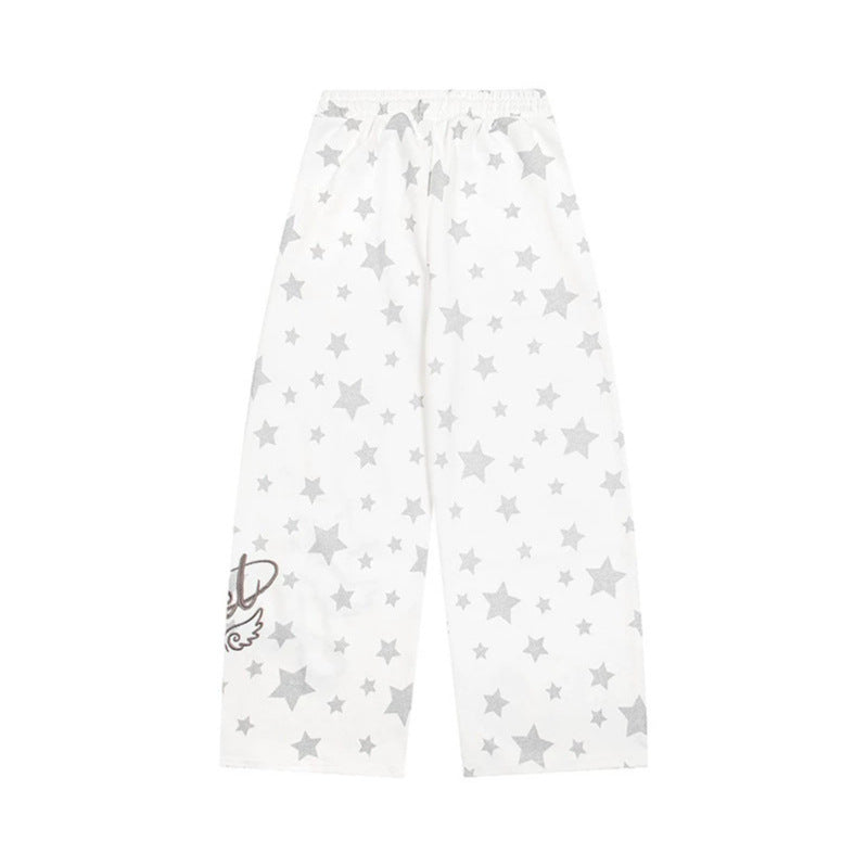 Damen Extraweite Palazzo-Loungehose aus French Terry mit Komfortbund, Kordelzug und Sternenallover Echoarchiv