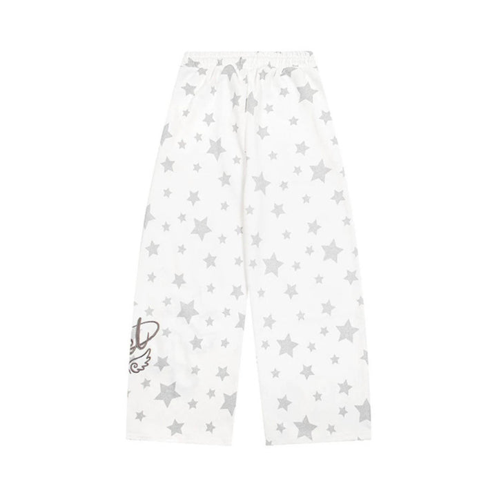 Damen Extraweite Palazzo-Loungehose aus French Terry mit Komfortbund, Kordelzug und Sternenallover Echoarchiv