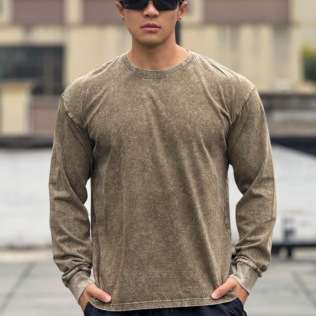 Herren Langarmshirt aus weichem Baumwollmix mit angesagtem Stone-Wash-Effekt Echoarchiv
