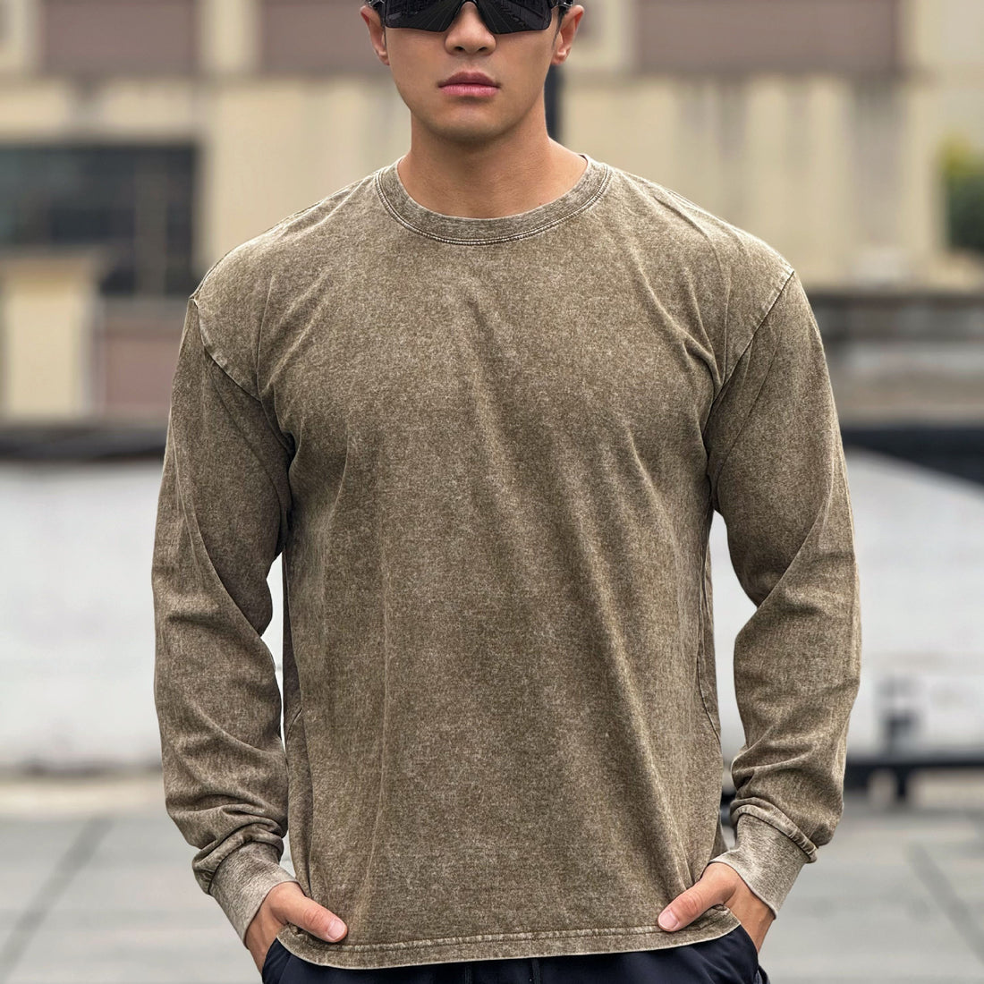 Herren Langarmshirt aus weichem Baumwollmix mit angesagtem Stone-Wash-Effekt – Marzano