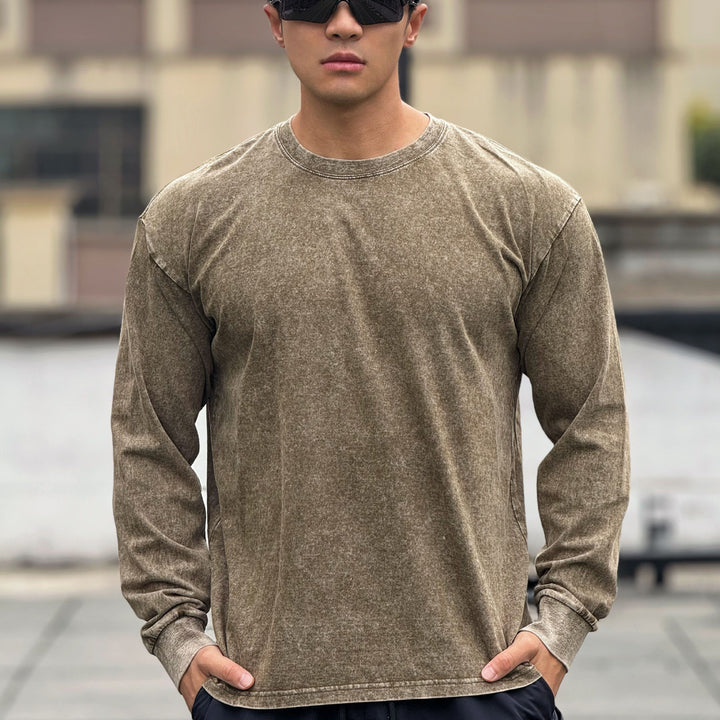 Herren Langarmshirt aus weichem Baumwollmix mit angesagtem Stone-Wash-Effekt Echoarchiv