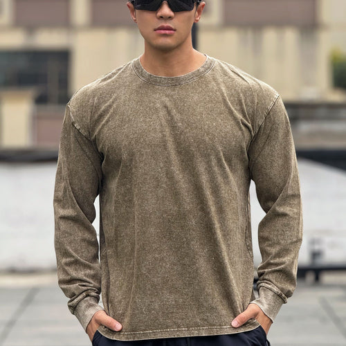 Herren Langarmshirt aus weichem Baumwollmix mit angesagtem Stone-Wash-Effekt Echoarchiv