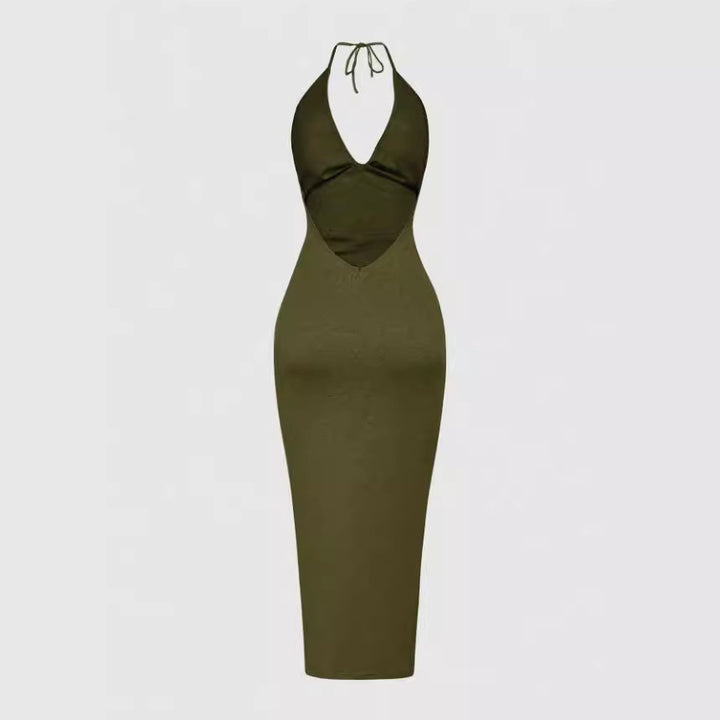 Damen Elegantes Maxikleid mit tiefem V-Ausschnitt und Raffung Echo Archiv