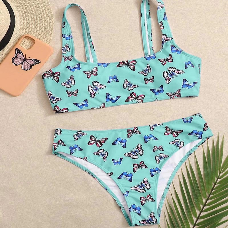 Damen Crop-Bikini-Set mit buntem Schmetterlingsdruck Echo Archiv
