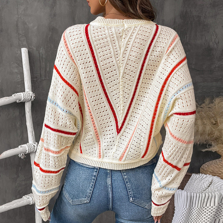 Damen Oversize-Ajourstrickpullover mit V-Streifen-Design Echoarchiv